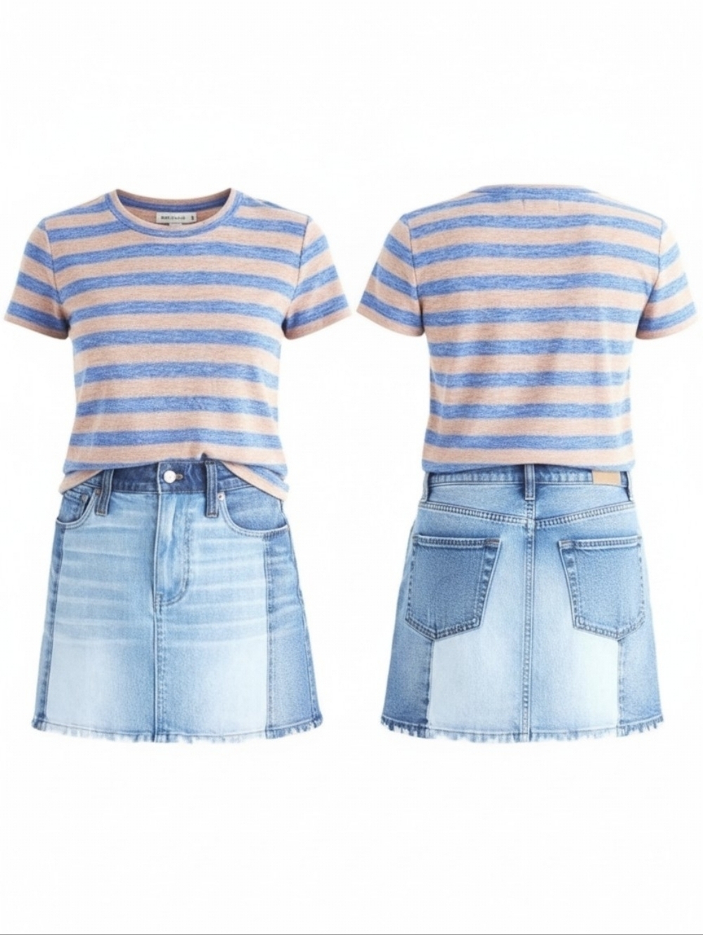 Madewell McCarren Pieced Two Tone Denim Skirt in Distressed Blue Women's Size 27